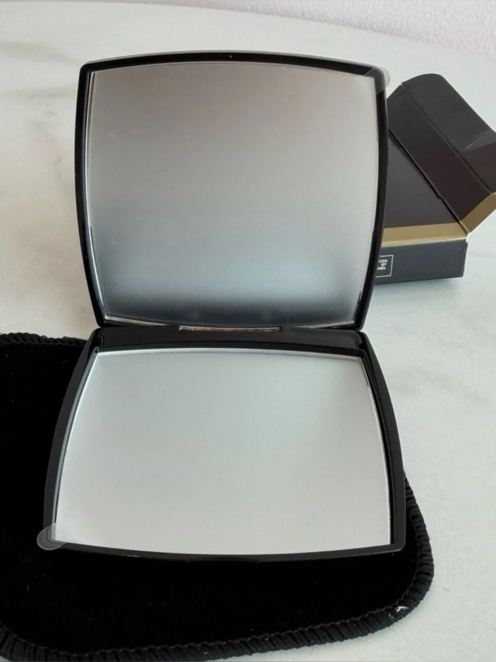CHANEL Black Compact Double-Sided Mirror with CC Logo